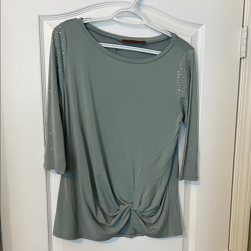 Belldini Sage Embellished Sleeve Blouse